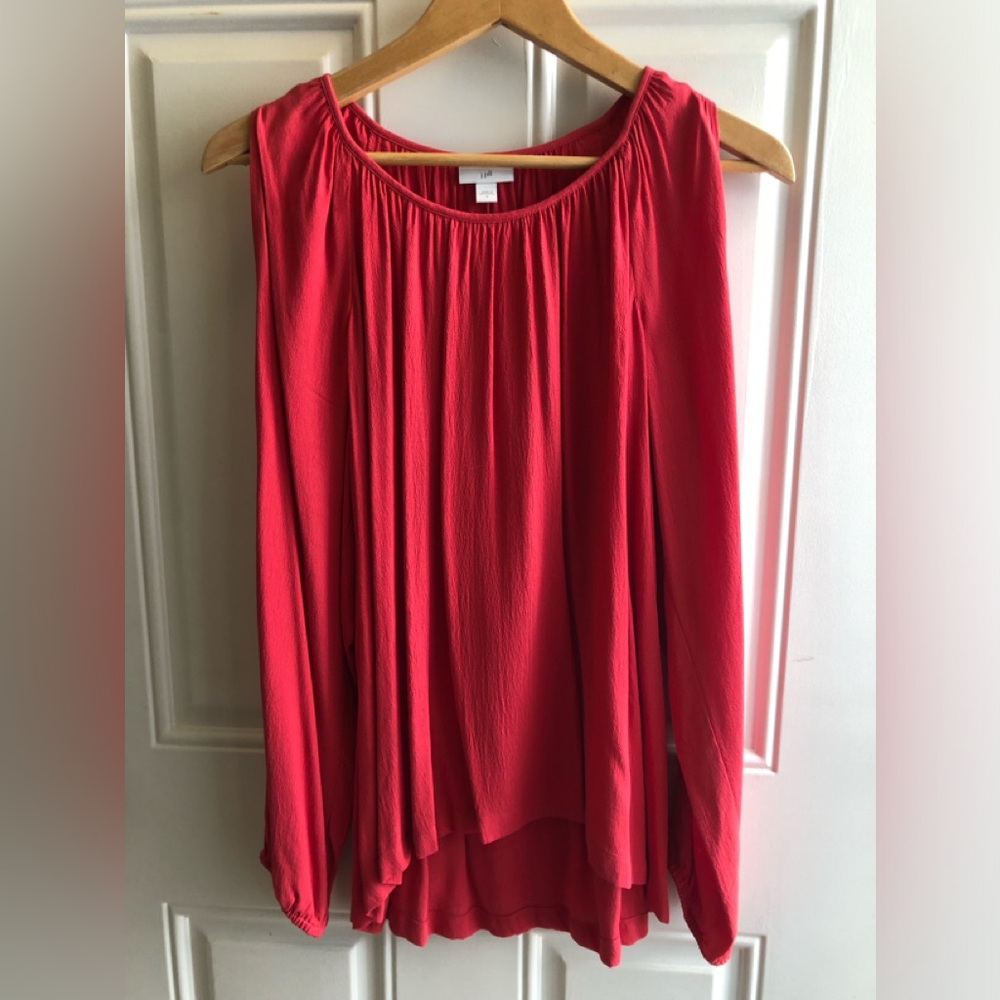 Bright Coral Red Long Sleeve Blouse